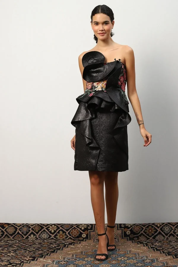 RANNA GILL Alessandra Ruffled Mini Dress Black Shop