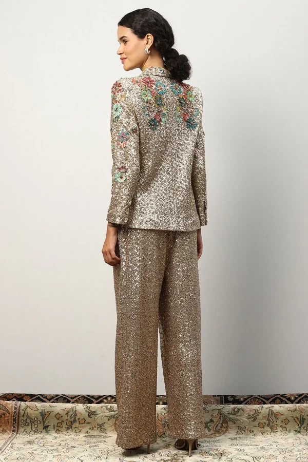 RANNA GILL Alish Pekh In Roma 3D Embroidered Sequin Jacket Golden Sale