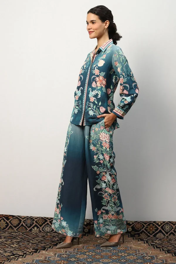 RANNA GILL Arya Blouse Teal Forest Print Shop