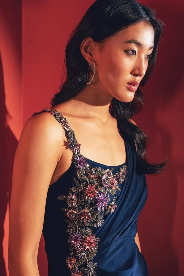 RANNA GILL Eliana Gown Navy New