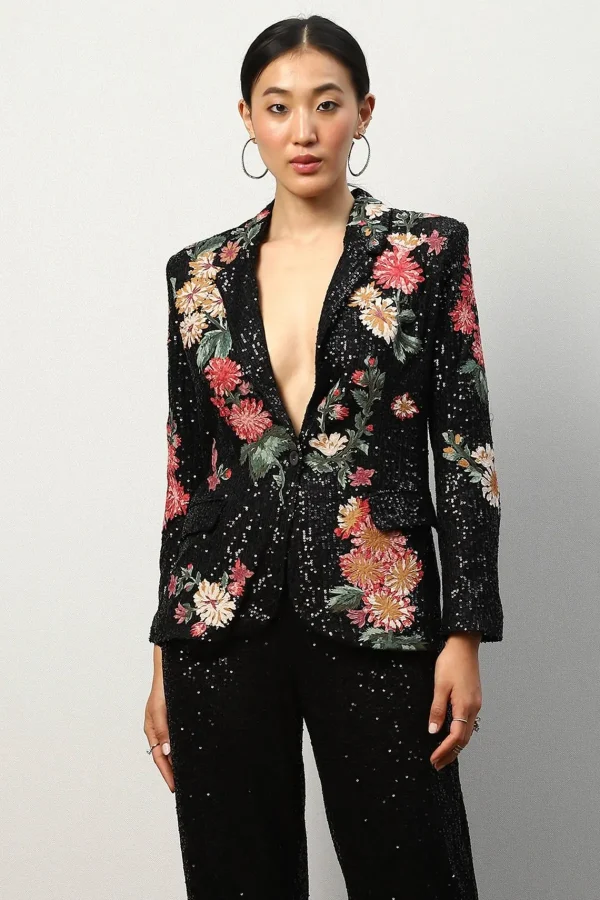 RANNA GILL Koel Puri In Palermo 3D Embroidered Sequin Jacket Black Discount
