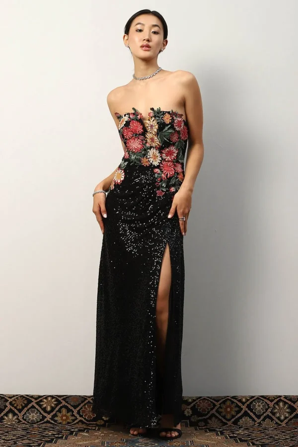 RANNA GILL Minerva High-Slit Sequin Gown Black Online
