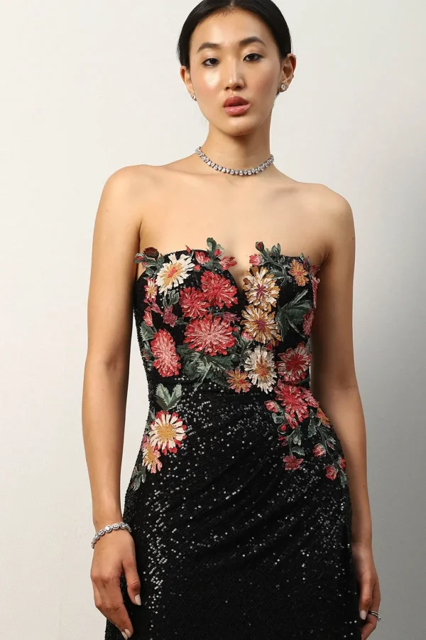 RANNA GILL Minerva High-Slit Sequin Gown Black Online