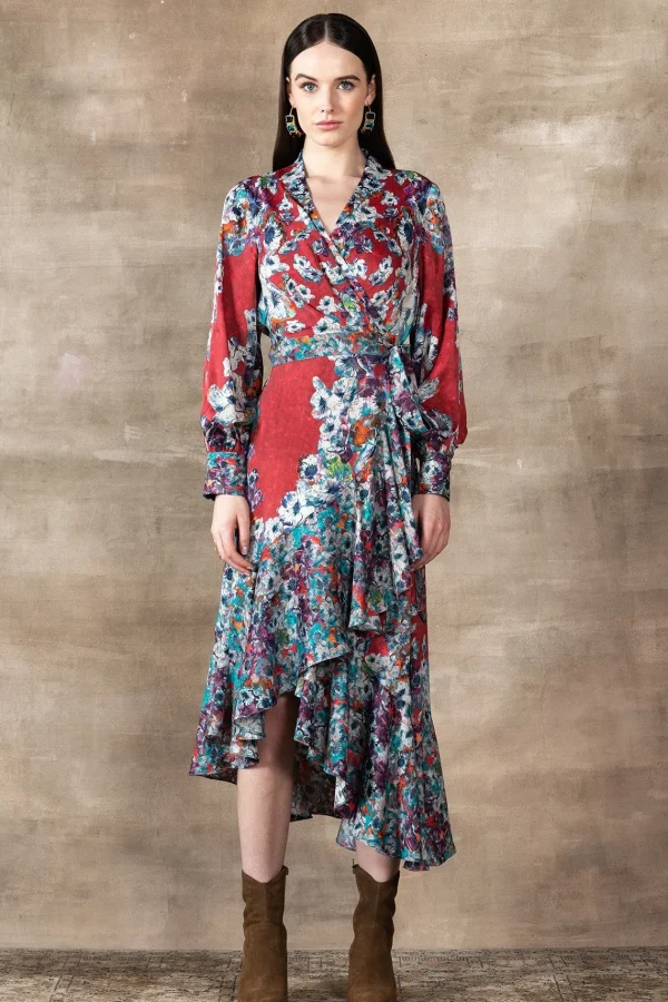 RANNA GILL Naomi Wrap Dress Red Flash Sale