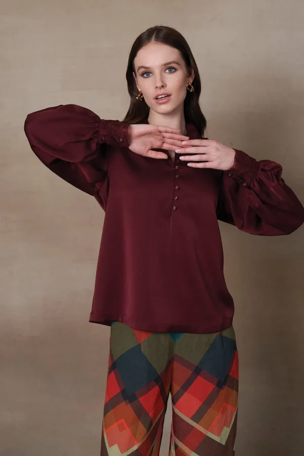 RANNA GILL Olivia Blouse Ox-Blood Cheap