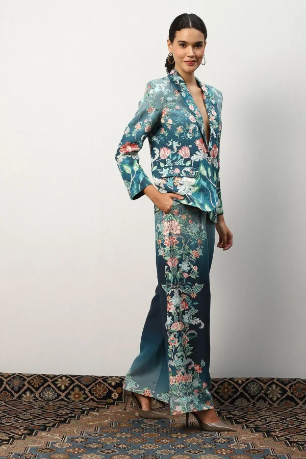 RANNA GILL Serenity Jacket Teal Forest Print New