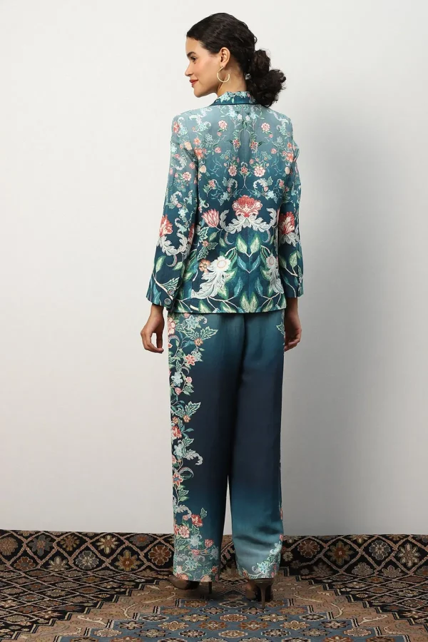 RANNA GILL Serenity Jacket Teal Forest Print New