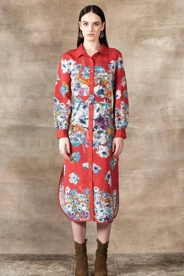 RANNA GILL Zoey Shirt Dress Red Fashion