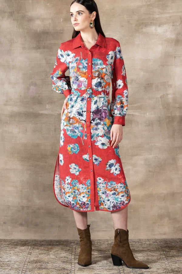 RANNA GILL Zoey Shirt Dress Red Fashion